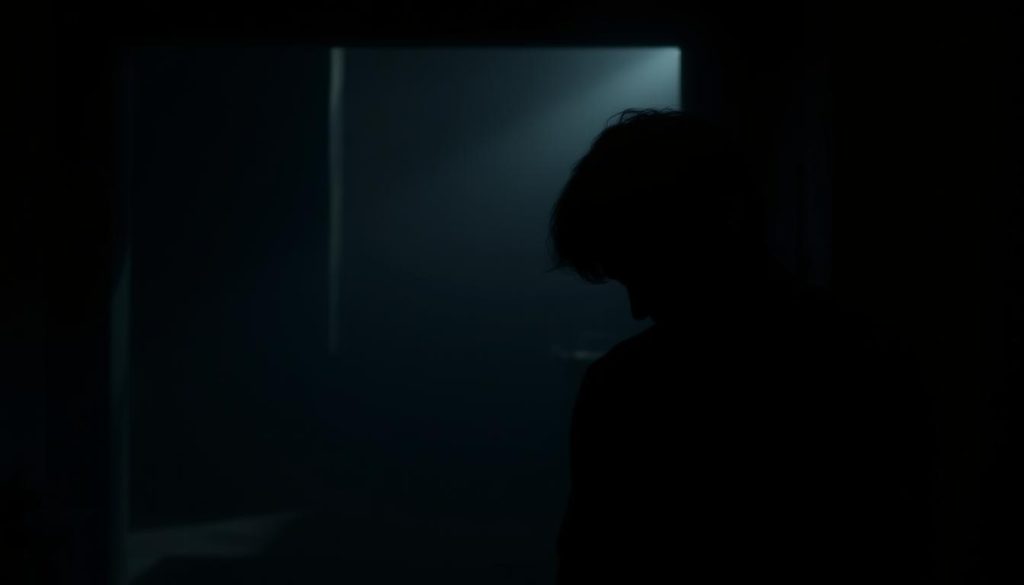 A dimly lit interior scene, capturing the essence of "timidezza." In the foreground, a solitary figure, shoulders hunched, face partially obscured by shadows, conveying a sense of vulnerability and unease. The middle ground features a sparse, minimalist setting, with muted tones and a sense of emotional distance. In the background, the faint outlines of architectural elements, suggesting a confined, claustrophobic environment. Soft, diffused lighting casts a somber, introspective mood, highlighting the palpable tension and hesitation that permeates the scene. The overall composition evokes a profound sense of introspection, self-consciousness, and the struggle to overcome the weight of "timidezza." A dimly lit interior scene, capturing the essence of "timidezza." In the foreground, a solitary figure, shoulders hunched, face partially obscured by shadows, conveying a sense of vulnerability and unease. The middle ground features a sparse, minimalist setting, with muted tones and a sense of emotional distance. In the background, the faint outlines of architectural elements, suggesting a confined, claustrophobic environment. Soft, diffused lighting casts a somber, introspective mood, highlighting the palpable tension and hesitation that permeates the scene. The overall composition evokes a profound sense of introspection, self-consciousness, and the struggle to overcome the weight of "timidezza."