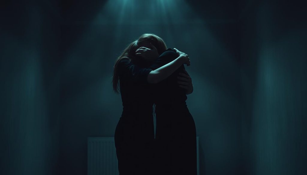 A dimly lit room, the walls closing in, casting shadows that obscure the truth. In the center, two figures locked in a toxic embrace, their bodies intertwined with a sense of codependency and control. The air is thick with tension, the atmosphere oppressive and stifling. Hues of gray and muted tones predominate, reflecting the emotional turmoil and lack of clarity. The scene is captured through a vintage lens, giving it a sense of timelessness and the feeling that this is a pattern repeated throughout history. The viewer is drawn in, compelled to witness this unhealthy dynamic, and to reflect on the importance of recognizing and breaking free from such toxic relationships.