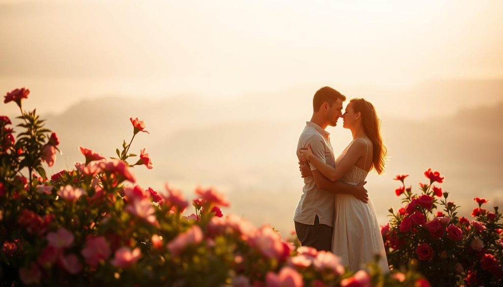A romantic scene of "amore" unfolds against a soft, dreamlike backdrop. In the foreground, two figures embrace, their silhouettes bathed in a warm, golden glow, capturing the tenderness and intimacy of their connection. The middle ground features lush, blooming flowers in shades of pink and red, symbolizing the blossoming of love. In the distance, a hazy, blurred landscape suggests a sense of timelessness, allowing the viewer to immerse themselves in the moment. The overall composition conveys a sense of tranquility, harmony, and the universal language of love that transcends words. A romantic scene of "amore" unfolds against a soft, dreamlike backdrop. In the foreground, two figures embrace, their silhouettes bathed in a warm, golden glow, capturing the tenderness and intimacy of their connection. The middle ground features lush, blooming flowers in shades of pink and red, symbolizing the blossoming of love. In the distance, a hazy, blurred landscape suggests a sense of timelessness, allowing the viewer to immerse themselves in the moment. The overall composition conveys a sense of tranquility, harmony, and the universal language of love that transcends words.
