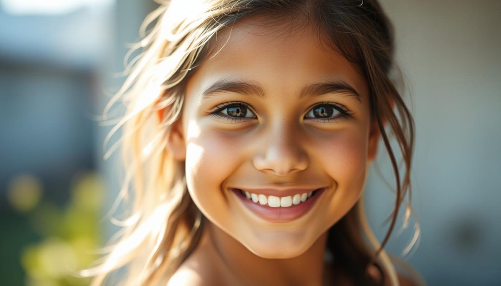 A warm, radiant smile illuminating a youthful, enchanting face. Soft, natural lighting caresses the subject's delicate features, casting a gentle glow that invites connection. The background gently fades into a blurred, dreamlike scene, allowing the focus to remain on the soulful, welcoming expression. Subtle hints of the subject's personality and charm shine through, hinting at a genuine, engaging spirit ready to converse and connect. A warm, radiant smile illuminating a youthful, enchanting face. Soft, natural lighting caresses the subject's delicate features, casting a gentle glow that invites connection. The background gently fades into a blurred, dreamlike scene, allowing the focus to remain on the soulful, welcoming expression. Subtle hints of the subject's personality and charm shine through, hinting at a genuine, engaging spirit ready to converse and connect.