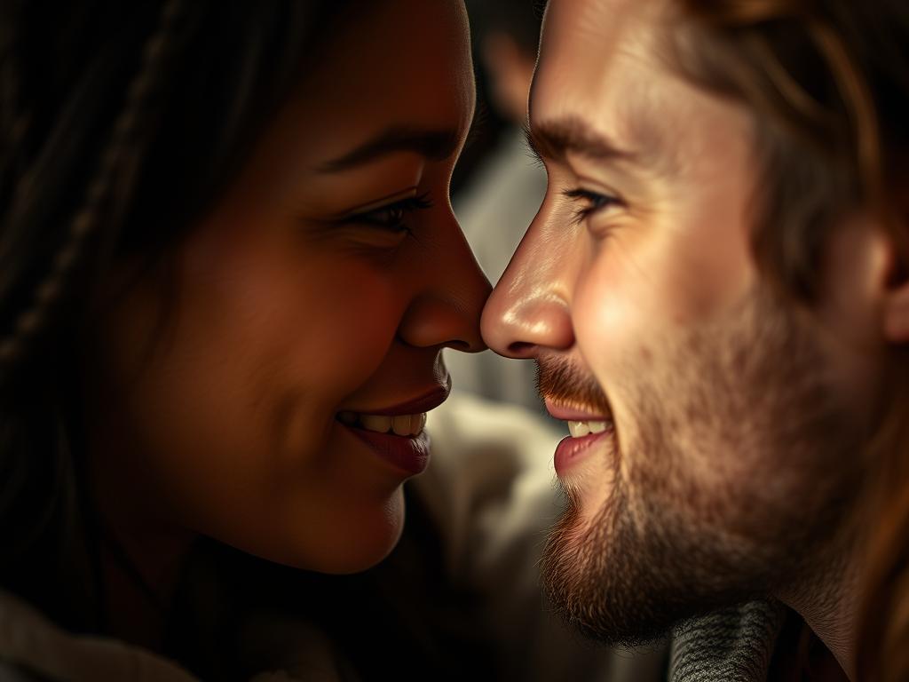 Coppia che si guarda negli occhi con sguardo di accettazione, simbolo di amore e libertà personale