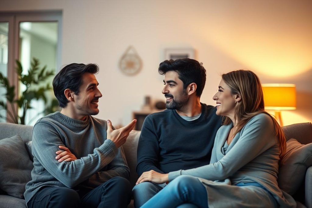 Coppia italiana che comunica in modo intimo, rappresentando le sfide comunicative nelle relazioni moderne in Italia