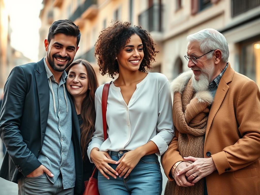 Diverse forme di relazioni moderne in Italia rappresentate da coppie di diverse età e composizioni