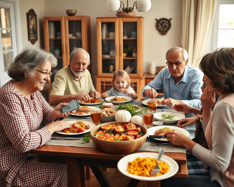 Famiglia italiana tradizionale che condivide un pasto insieme, rappresentando il ritorno ai valori tradizionali nelle relazioni moderne in Italia