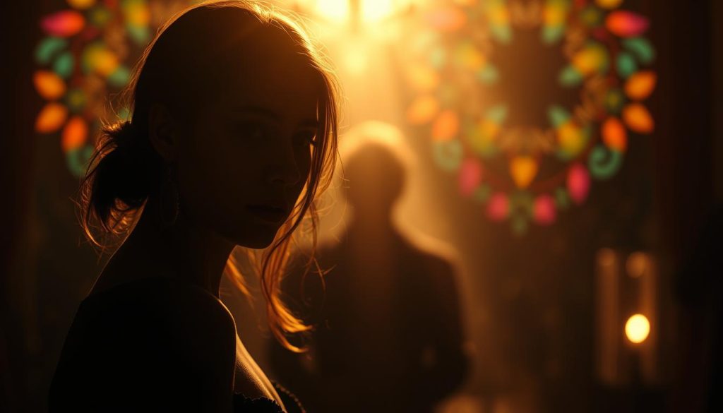 Intricate interplay of light and shadow, capturing the essence of "infatuazione." A captivating figure, ethereal and elusive, stands in the foreground, their features softly illuminated, casting a mesmerizing glow. The middle ground blurs into a dreamlike haze, hinting at the fleeting, intoxicating nature of this emotional state. In the background, a kaleidoscope of colors and shapes, suggesting the intensity and complexity of the experience. Cinematic lighting, a shallow depth of field, and a touch of mystery evoke the alluring, yet transient, quality of infatuation. Intricate interplay of light and shadow, capturing the essence of "infatuazione." A captivating figure, ethereal and elusive, stands in the foreground, their features softly illuminated, casting a mesmerizing glow. The middle ground blurs into a dreamlike haze, hinting at the fleeting, intoxicating nature of this emotional state. In the background, a kaleidoscope of colors and shapes, suggesting the intensity and complexity of the experience. Cinematic lighting, a shallow depth of field, and a touch of mystery evoke the alluring, yet transient, quality of infatuation.