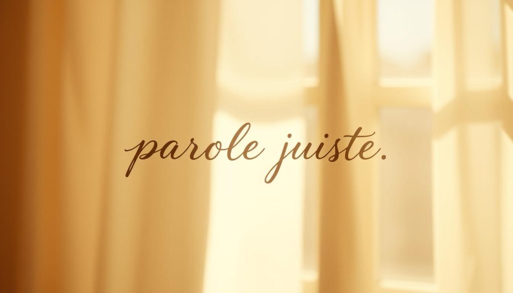 Soft, handwritten Italian phrases floating in a warm, ethereal light. A delicate calligraphic script unfurls across the frame, the words &quot;parole giuste&quot; gently emerging from a hazy, pastel-tinted background. Sunbeams filter through a window, casting a golden glow over the scene. The composition is intimate, centered on the expressive, heartfelt text, conveying a sense of sincerity and quiet contemplation. Subtle shadows and gentle blur add depth and atmosphere, creating an image that feels personal, thoughtful, and emotionally resonant.